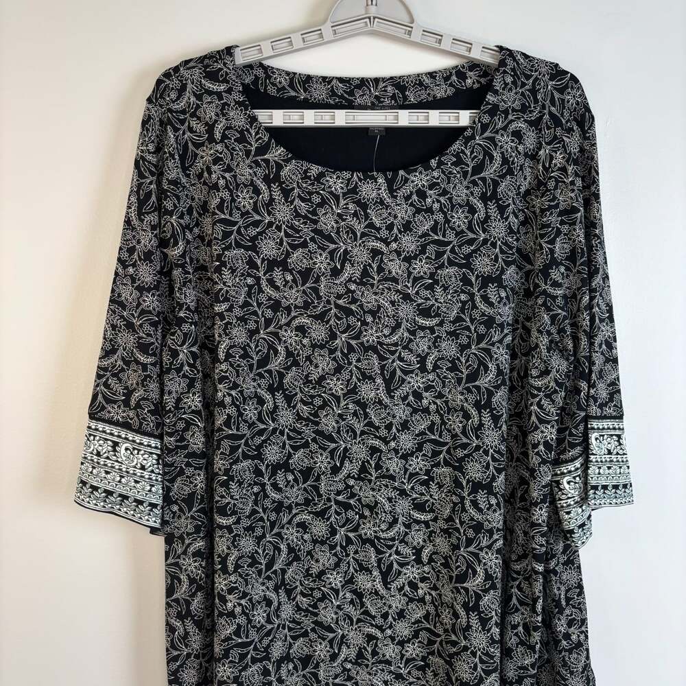 J.Jill NEW black white floral tunic womens XL stretch 3/4 sleeve flowy knit